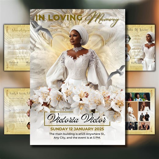 White Gold Roses Funeral Program Template: 8-page Memorial, Editable Canva PDF, Printable Memorial Service Tribute - Etsy Australia