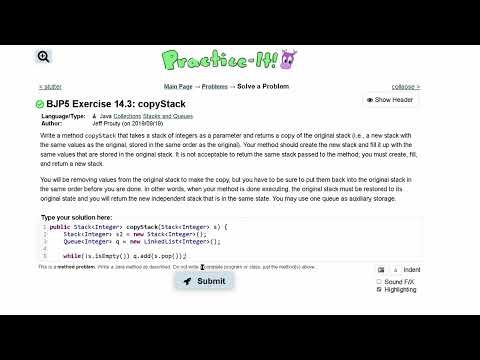 Java Practice It | Exercise 14.3: copyStack | Collections, #stacks and #queues , stacks, queues