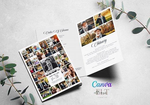 Funeral Collage Program Template Simple Photo Obituary Program Memorial Program Printable Funeral Service Foldable Funeral Program , CANVA - Etsy