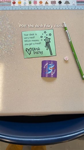 Lexi on Instagram: "We 🩷 the desk fairy! ⬇️ She visits every week (unless her schedule gets crazy and she forgets, we all make mistakes ya know!!) And rewards 2-3 friends each time! That way it is a surprise for who she visits!✨ While she can’t give food treats to the students, they can receive cool new pencils, stickers and cute mini erasers!! Though she likes to mix things up. 😉 Her glitter causes QUITE the scene, I have witnessed some trying to collect her glitter into their pockets 😂 She’