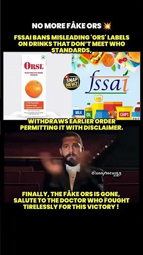 FSSAI støps f@ke ORS labeling💥#fssai #ors #who #health #india #snapnewzz #hyderabad #initiative#govt