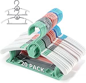 PIGLOG Adjustable Baby Hangers 20Pack (Mix Colors) for Closet, Child Clothes, Infant Toddlers Nursery Kids 11.4" Plastic Hangers