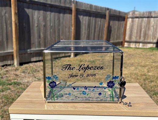 Personalized Wedding Card Box With Lock, Hand Painted Floral Stained Glass, Silver Keepsake - Etsy