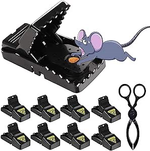 Mouse Trap 8-Pack - Mice Traps House Indoor Outdoor, Small Mouse snap Traps, Reusable Mousetrap Rat Catcher, Black