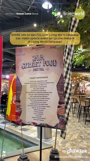 ADA APA DI JAVA STREET FOOD FESTIVAL? 👀 Yang pasti berbagai kuliner otentik Nusantara ada di sini! 🤩 Nyesel banget kalau gak datang icip-icip kulinernya! Eventnya berlangsung dari 1 Desember 2023 - 15 Januari 2024 pukul 10.00 - 22.00 WITA di Nusantara Market, Lower Ground Floor SHARE info ini ke para Kuliner Hunter lainnya! 🙌 __________ FOLLOW @livingworld_denpasar untuk mendapat info seputar mall, event, discount tenant, hingga giveaway-nya! 🤩 #livingworlddenpasar #livingfriends #mallbali #