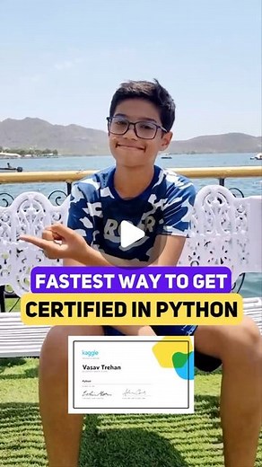 Vasav Trehan on Instagram: "Fastest way to get certified in python. Want to get certified in python programming? I found a course by kaggle which will teach you all the basic required skills to get started in python in this 5 hours long course. This course is ideal for someone who has prior coding knowledge and want to add python to you skills library. Like ❤️ Comment ✍️ Share 🚀 #python #pythonprogramming #coding #programming #freecertificate #onlinecourse #kaggle"