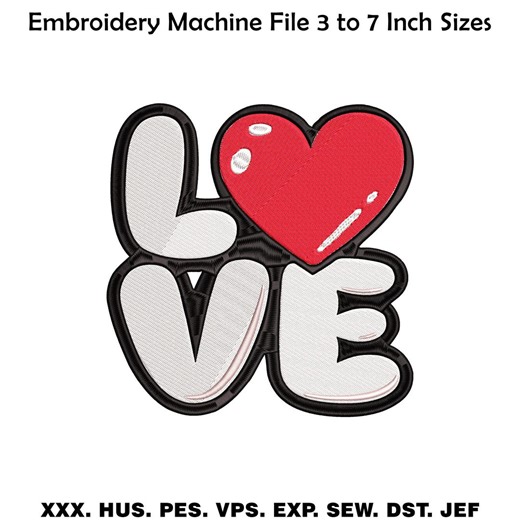 Love Heart Machine Embroidery Design | Valentine Stitch Pattern (3-7 Inch) - Etsy