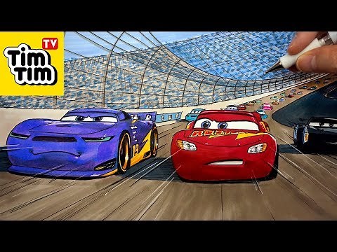 How-to-draw CARS 3 Lightning McQueen Passes Danny Swervez | Los Angeles 500 Race