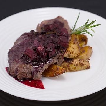Beef Steak with Cranberry and Rhubarb Sauce