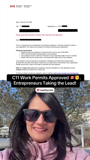 C11 Work Permit Approvals 🇨🇦🔥 Small number. Big impact. #C11 #CanadaBusiness #WorkInCanada #VisaApproved #EntrepreneurVisa @Lawtiq.com