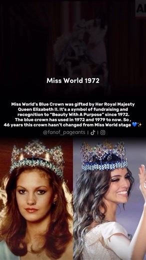 MISS WORLD | This is the reason why Miss World is at his own class & no one can replicate’s it! Apparently the blue crown was gifted by her Majesty Queen Elizabeth II to the organization as a symbol of Beauty With A Purpose (BWAP). The crown was used for the first time in 1972 where Belinda Green from Australia 🇦🇺 is the first winner use it before it brought back in 1979 until now. So it has been used for 46 years now and never changed along with BWAP existence. Interesting 😘 #missworld #page