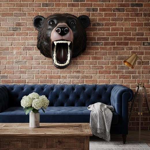 Black Bear Head Wall Decor | Hand Painted Resin Animal Wall Sculpture Rustic Cabin Art