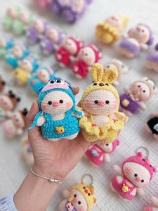 Handmade Crochet Cute Pig Lifestyle Keychain Bag With Charm, Handmade Crochet Bunny Keychain, Crochet Pig Keychain, Easter Day, Keychain - Etsy