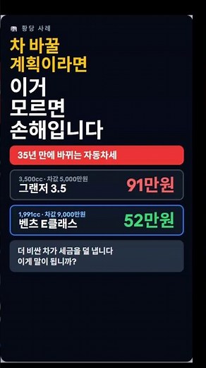 차 바꿀 계획 있으시면 이거 한번 보세요, 그랜저가 벤츠보다 세금 더 낸다? — 35년 만에 바뀌는 자동차세 완전 정리 #자동차세 #자동차세개편 #배기량기준폐지
