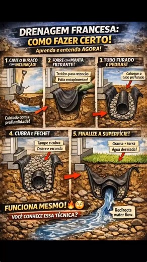 Say goodbye to standing water! 🛠️ Our step-by-step guide to installing a French drain ensures your foundation stays dry and your landscape stays healthy. 💧 #DIYLandscaping #FrenchDrain #HomeImprovement #DrainageSolutions #LandscapingTips #fblifestyle | Só Batidão Da Hora