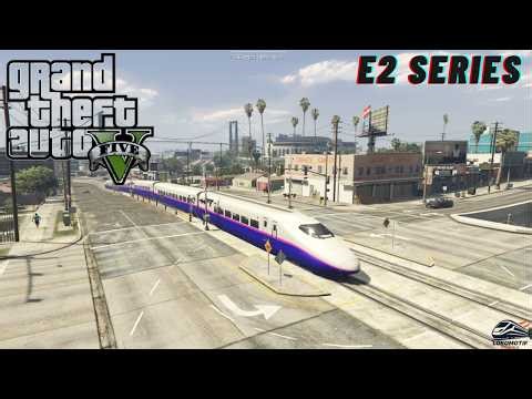 SHINKANSEN E2 SERIES Japanese Bullet Train Enters Los Santos Highway (GTA V) #ShinkansenE2