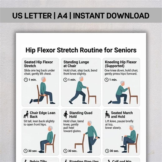 Hip Flexor Stretch Routine Printable PDF, Flexibility Exercise Chart, Stretching Infographic, Low Impact Mobility Routine, Instant Download - Etsy