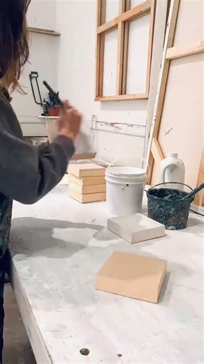 Rainy studio day gessoing some brand new birch panels #gesso... #Shorts #artbybri_