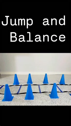 Pink Oatmeal on Instagram: "Agility ladders and cones = endless options for gross motor challenges. . In this video we're using it for jumping between each square. Using one foot balance to knock down the cone on each side and repeating. . Change it up by adding bean bags to place on the conzer.Under the cones. . Add a fine motor component such as a tongs, to place tennis balls on top of the cones. . The options are endless!"