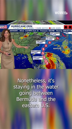 Hurricane Erin is expected to stay hundreds of miles off the East Coast, but its impact will be felt in the form of waves, wind and rip currents in Massachusetts this week. StormTeam 5 Chief Meteorologist Cindy Fitzgibbon WCVB explains how the storm will be felt in our area: https://www.wcvb.com/article/tracking-erin-atlantic-storm-massachusetts-stormteam-5/65788677 | WCVB Channel 5 Boston