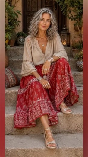 Boho Style Over 60 #styleover60 #maturefashion #elegantstyle