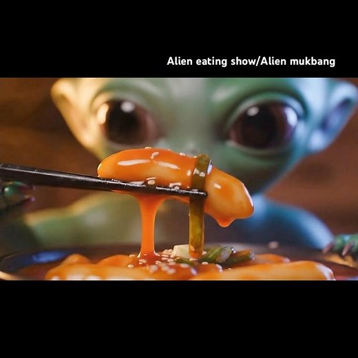 Alien eats spicy tteokbokki👽🌶️ korean street food mukbang.