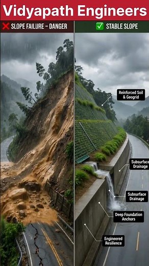 Safe Road Design vs Landslide Disaster 🌧️#vidyapathengineers