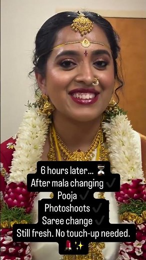 Mala changing test 💐✨ 6 hours later ⏳Saree change & rituals done ✔️Still flawless. No touch-ups