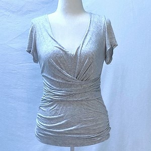 Anthropologie Bordeaux Light Gray V-Neck Ruched Blouse - NWOT