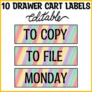Editable Colorful 10 Drawer Cart labels, Printable Rolling Cart Tags, Labels