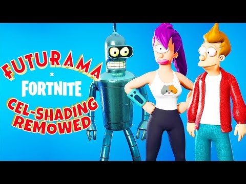 Fortnite x Futurama Cel-Shading removed: Fry, Bender, and Turanga Leela Unshaded