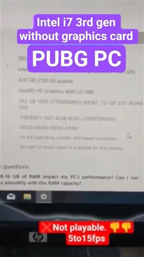 i7 3rd generation gaming test PUBG PC. without graphics card