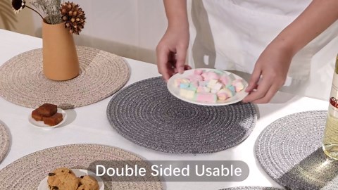 Round Placemats Set of 4, Cotton Rope Thick Place Mats, Heat Resistant Woven Table Mats, Hot Pads for Kitchen, 13 Inches Braided Placemat for Farmhouse and Kitchen Table Decor (Gray)