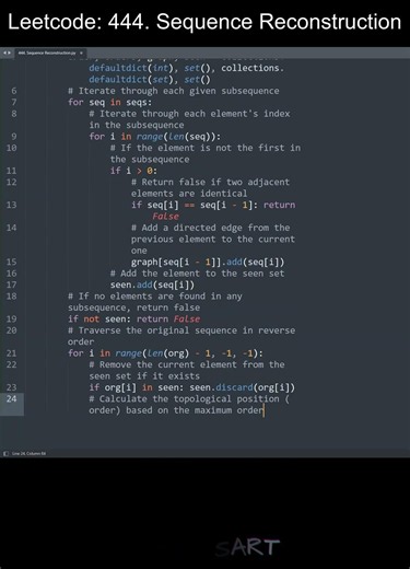 Leetcode 444. Sequence Reconstruction in Python | Python Leetcode | Python Coding Tutorial | ASMR