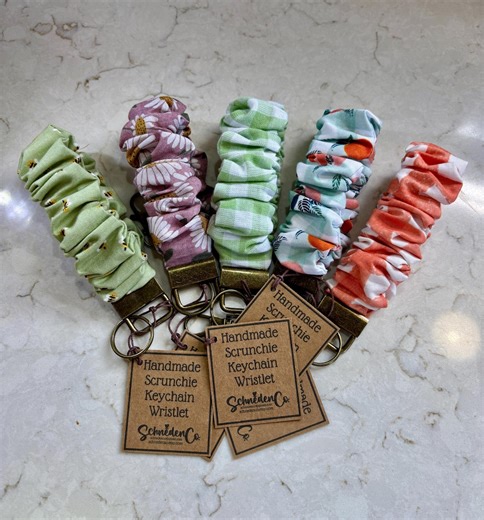 Handmade Cotton Scrunchie Keychain Wristlet: Antique Brass Key Fob - Etsy