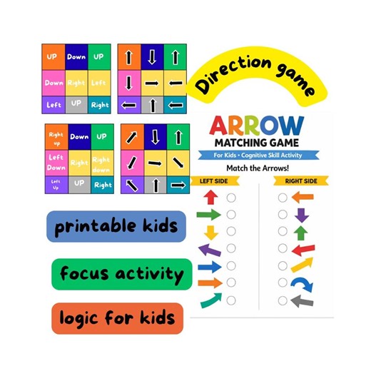 Arrow Matching Game Kids Cognitive Skill Activity |direction Learning Printable | Preschool Brain Game - Etsy