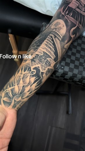 Completion of an Aztec Sleeve Tattoo