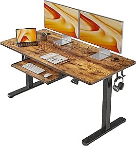 FEZIBO Standing Desk with Keyboard Tray, 55 x 24 Inch Adjustable Height Sit Stand Desk with Memory Presets for Home Office, Ergonomic Computer Workstation, Rustic Brown