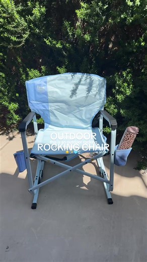 The coolest outdoor chair we’ve ever owned, so comfy and fits water bottles and tumblers!! 🩵 #outdoorchair #sportsmom #outdoors #rockingchair #qvc