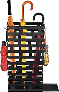 Invech 23 Inch Umbrella Holder for Indoor Entryway, Large Metal Umbrella Stand with Removable Water Tray and Hooks, Umbrella Rack Storage for Home, Office, Hotel