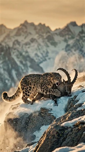 Snow Leopard's Explosive Attack on Ibex.