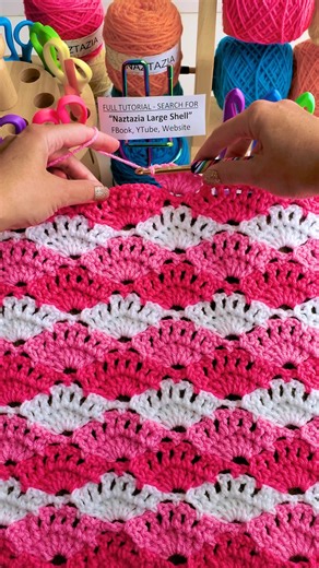 150K views · 2.1K reactions | This crochet large shell stitch is a 4 row stitch pattern that looks nice for blankets, shawls, and other items. You can make this in one color or multiple colors for a neat effect. #reels #crochet #knitting #shells #colorful #artwork #tutorial #diy #yarn #wool #naztazia | Naztazia | Facebook