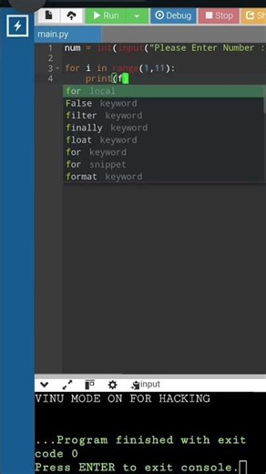PYTHON IN MATHEMATICS TABLE // #vinuindiaa #