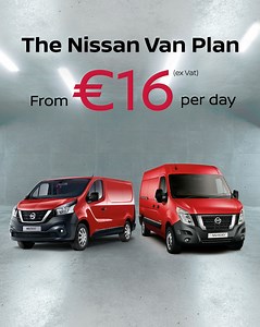 The new Nissan Van Plan is here! Try any of our Nissan commercial vehicle range for just €16 per day including servicing and tax! bit.ly/3mBiUM9 | Nissan