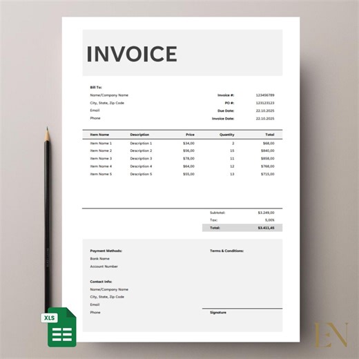 Excel Invoice Template 2025 | New Canva Template Design | Invoice Self Employed | Business Template | CI Template | Automated Calculation - Etsy