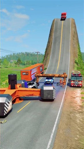 Tuck & police cars vs logs trap & Spiner Crash #truck #truckcartoon #crash