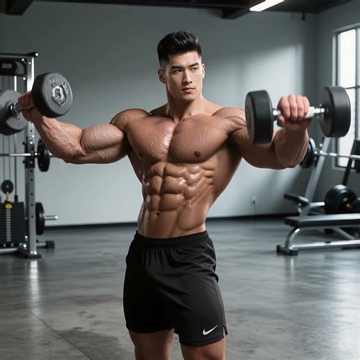 body mentor is holding the dumbbells