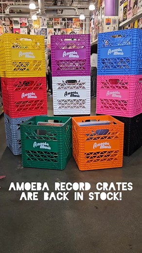 Check out our new Amoeba Music record crates! These large custom crates hold approximately 75 LPs, are tall enough to be stackable even when filled with records, can be positioned on their sides and locked together, and are available in 11 colors. [Available in-store only at Amoeba Hollywood.] #recordcrates #vinyl #vinylcrate #vinylstorage #vinyl #amoeba #amoebamusic #amoebahollywood