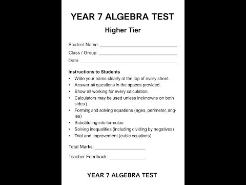 Year 7 Algebra Test