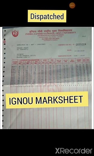 IGNOU MARKSHEET DISPATCHED #ignou #ignoumarksheet #ignouuniversity #ignouhandwrittenassignment